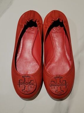 Tory Burch Red Leather Ballet Flats